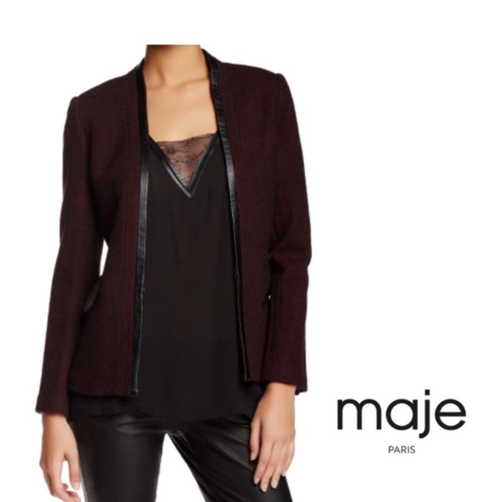 Maje Deep Burgundy Blazer with Black Accents